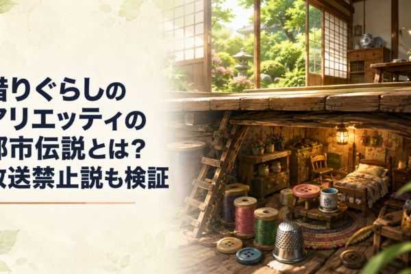 小さな小人の家と大きな屋敷を対比した幻想的な風景