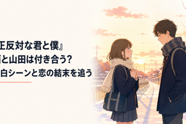 冬の夕暮れの帰り道で互いの気持ちを伝えようと向き合う高校生の男女を象徴する青春風景