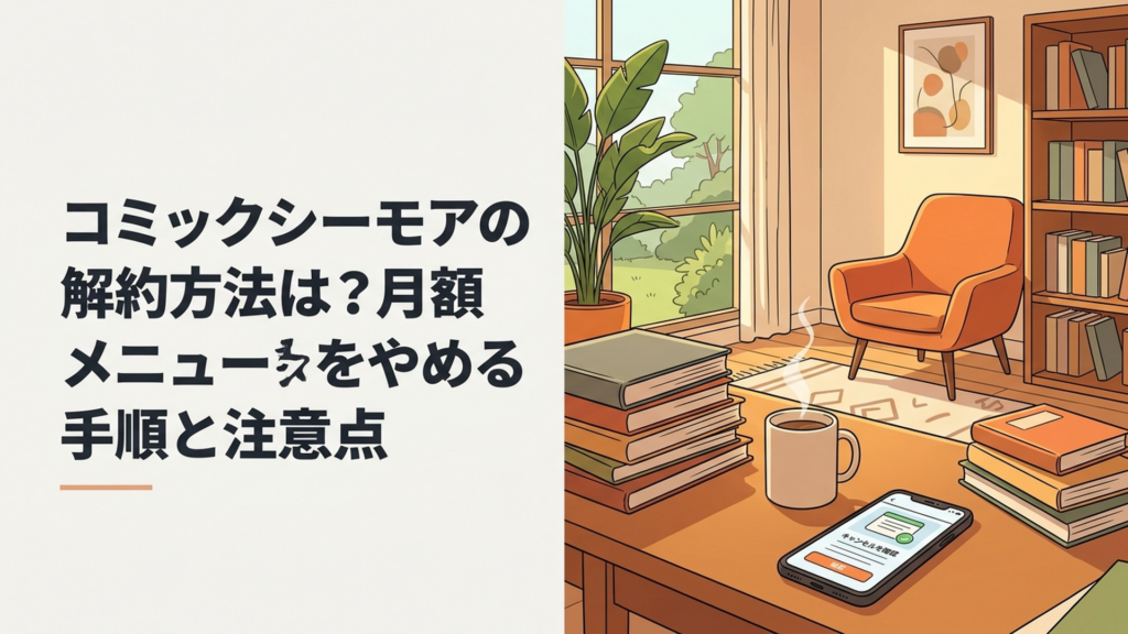 スマートフォンのWebブラウザでコミックシーモアの月額メニュー解約手順を確認する様子