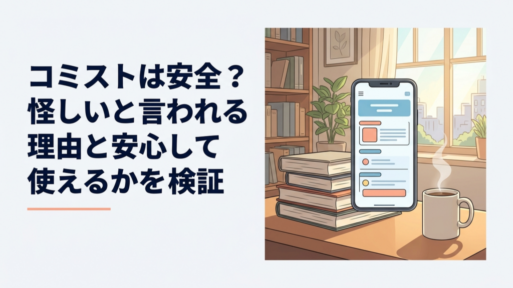 スマートフォンでコミストの安全性や料金と退会条件を確認する漫画好きの人物