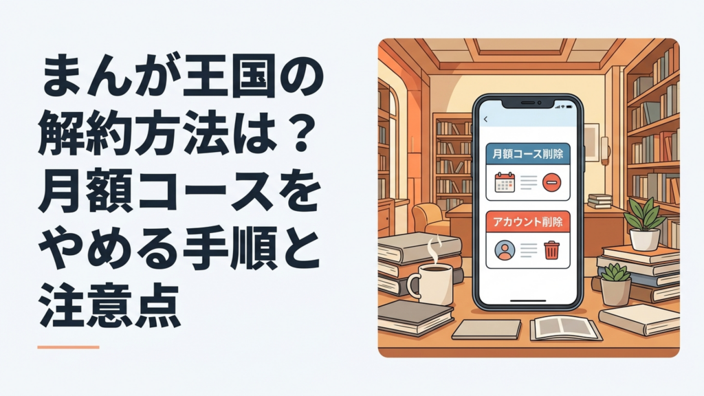 スマートフォンでまんが王国の月額コース削除とアカウント削除の違いを確認しているシーン
