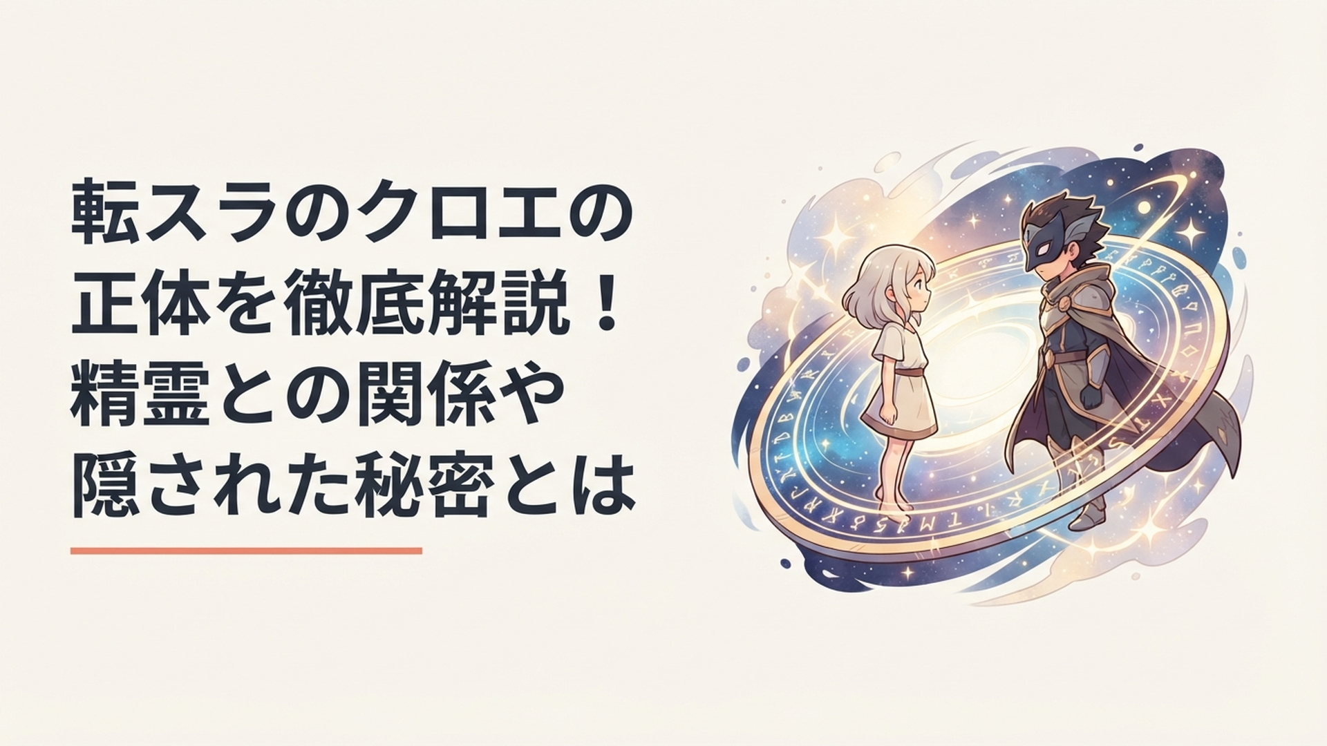 幼いクロエと仮面を着けた勇者クロノアが時間の輪の中で向かい合う幻想的なシーン