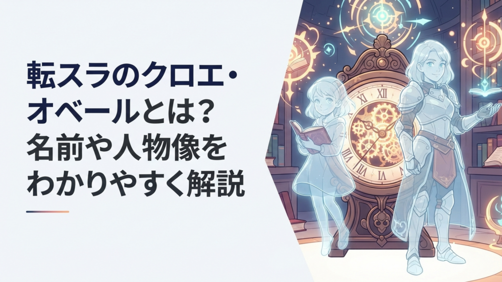 本を抱える幼いクロエと成長した勇者の姿が巨大な時計を挟んで重なる幻想的なシーン