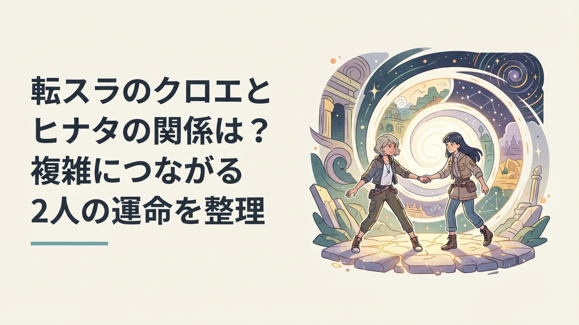 クロエとヒナタが時間をさかのぼり勇者クロノアの歴史へ踏み出す幻想的な場面