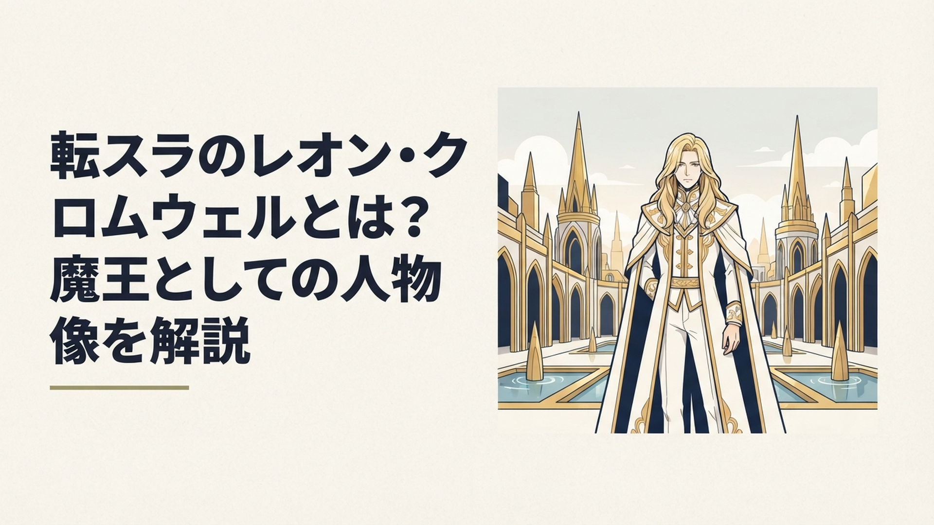 黄金郷エルドラドを背に静かに立つ金髪の魔王レオン・クロムウェル