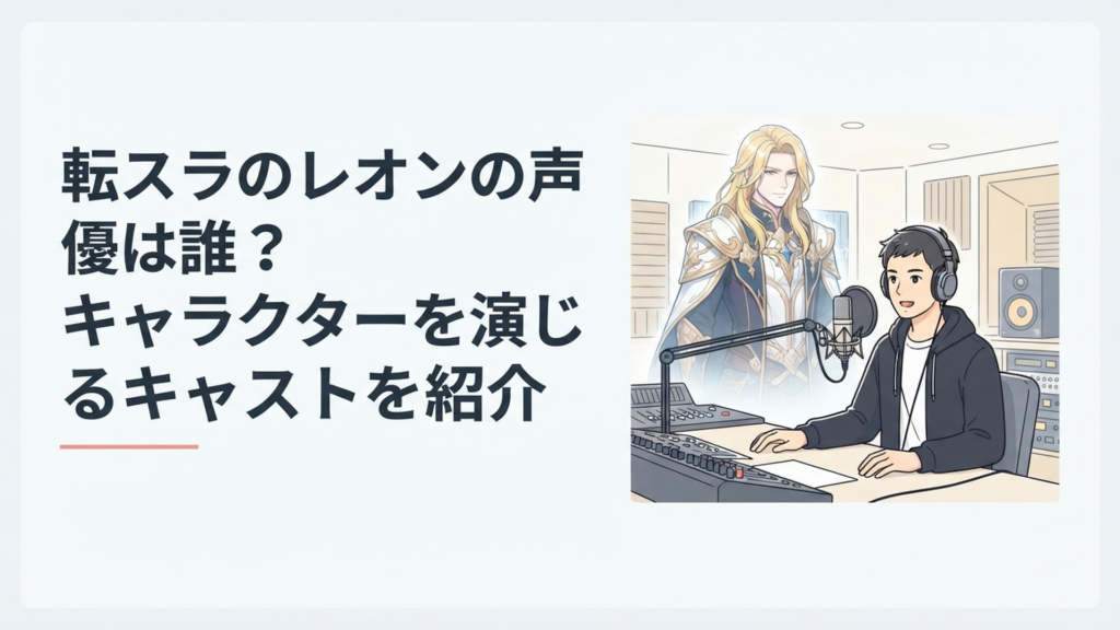 金髪の魔王レオンとマイクの前で静かに演技する男性声優をイメージした幻想的なアニメ風シーン