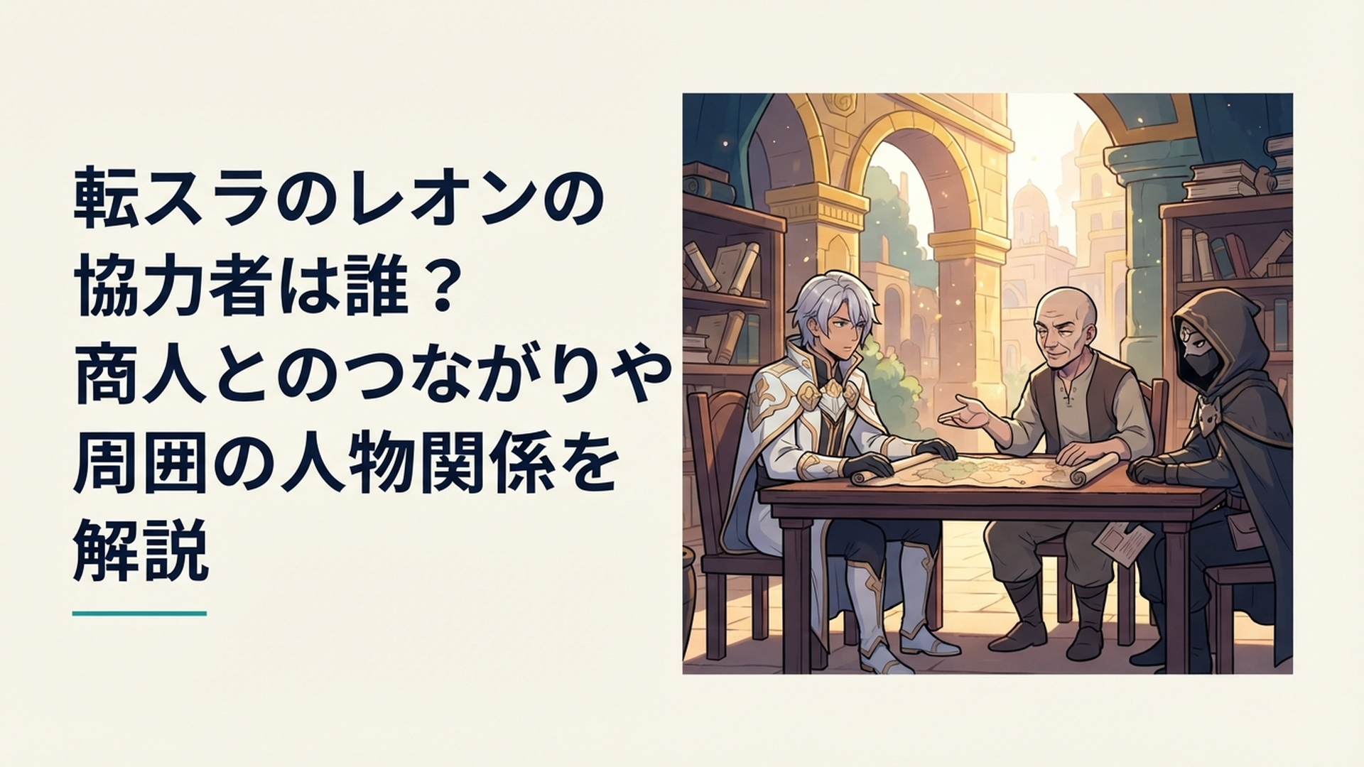 黄金郷エル・ドラドの魔王レオンと東の商人ダムラダ、商人に扮したラプラスの情報戦を表す場面