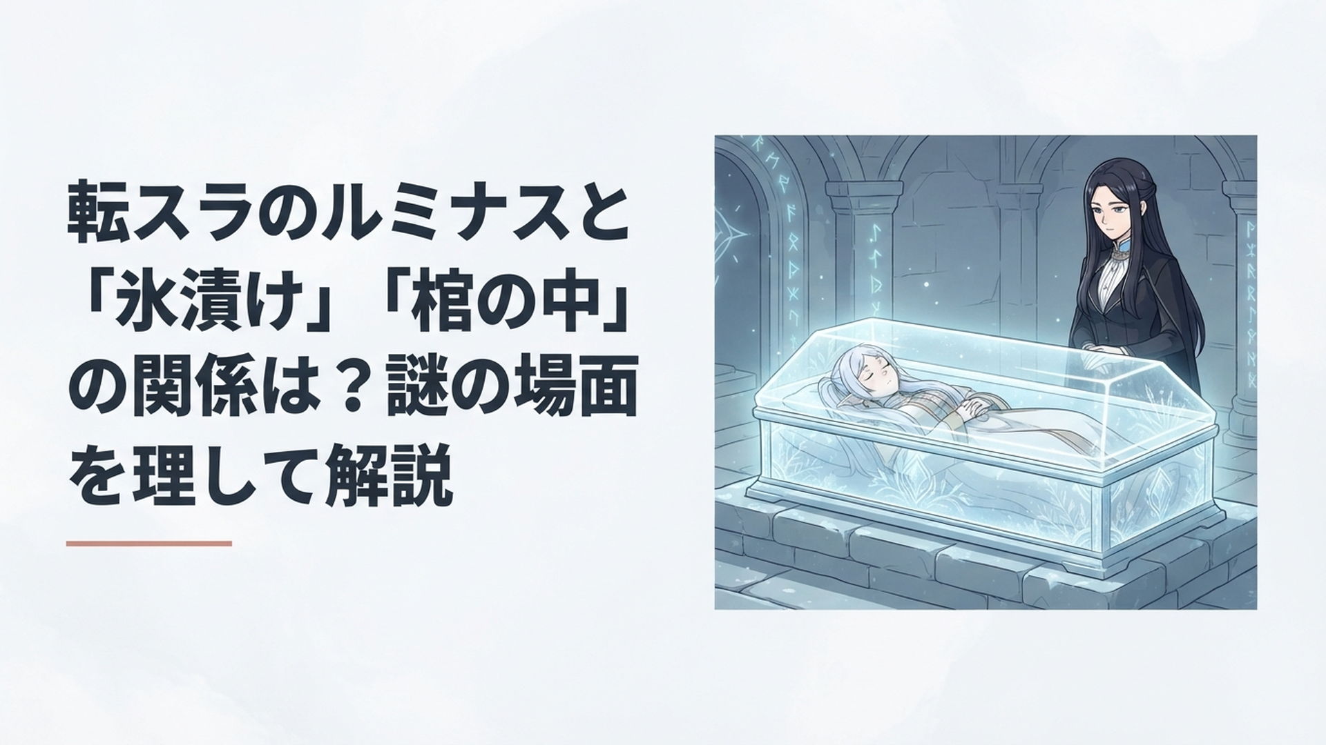 神秘的な聖櫃で眠る成長したクロエと、その傍らで見守るルミナスをイメージした幻想的な場面