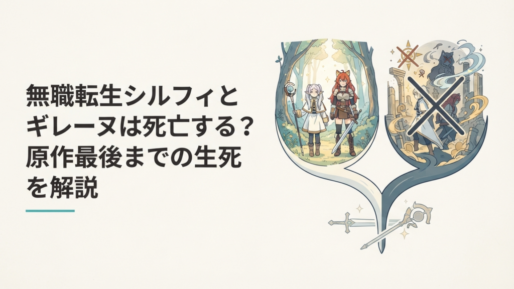 シルフィとギレーヌの生死と二つに分岐する未来を表現した剣と魔法の世界
