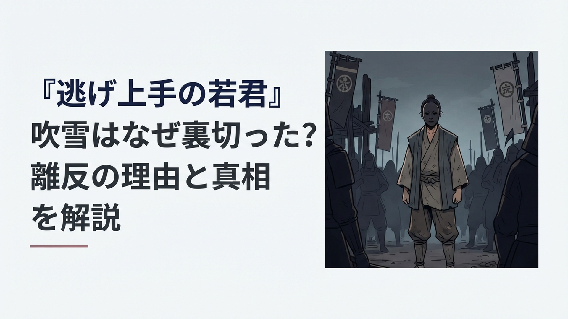北条時行の軍師だった吹雪が高師冬として仮面をつけ敵陣に立つ緊迫した場面