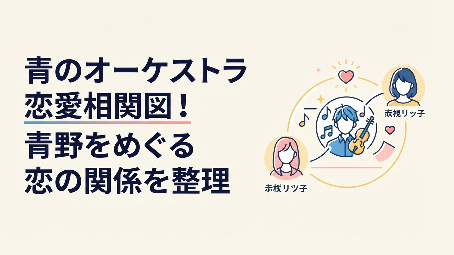 青野一を中心に秋音律子と小桜ハルの恋心が交差する青春オーケストラのイメージ