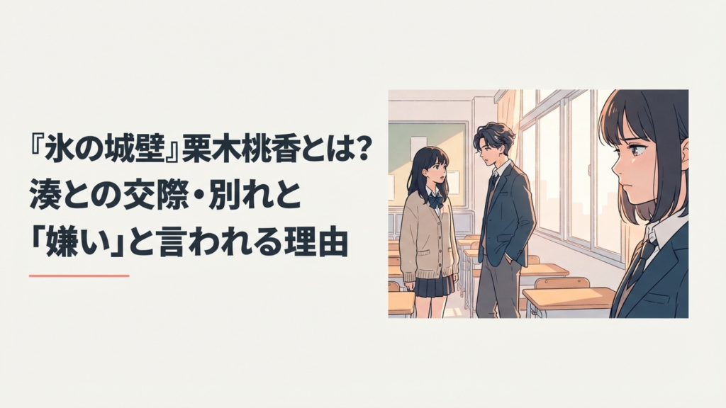 栗木桃香と雨宮湊、その二人を複雑な表情で見つめる氷川小雪をイメージした青春漫画風の場面