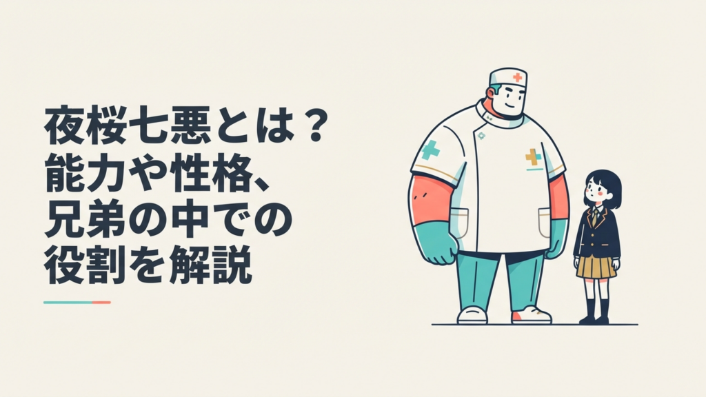 巨体の医療担当と小柄な制服姿という二つの姿を持つ夜桜七悪をイメージしたシーン