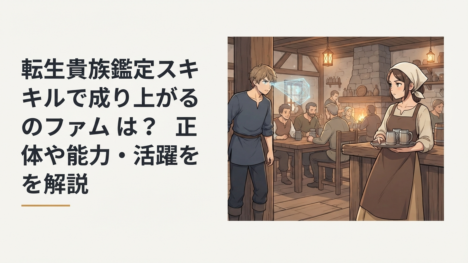 女性店員に変装し酒場の客を観察するファムと鑑定するアルス