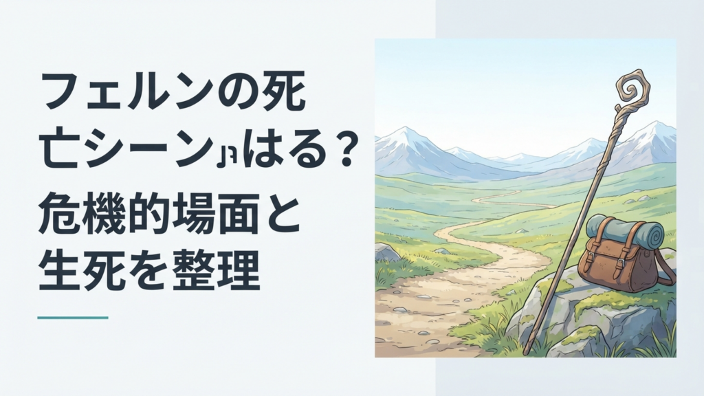 幻想的な北部高原の旅路に魔法使いの杖と旅道具が置かれ遠くまで道が続く風景
