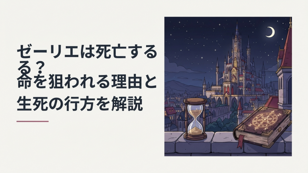 夜の帝都と巨大な宮殿を背景に砂時計と古い魔導書が置かれた緊迫感のあるファンタジー風景