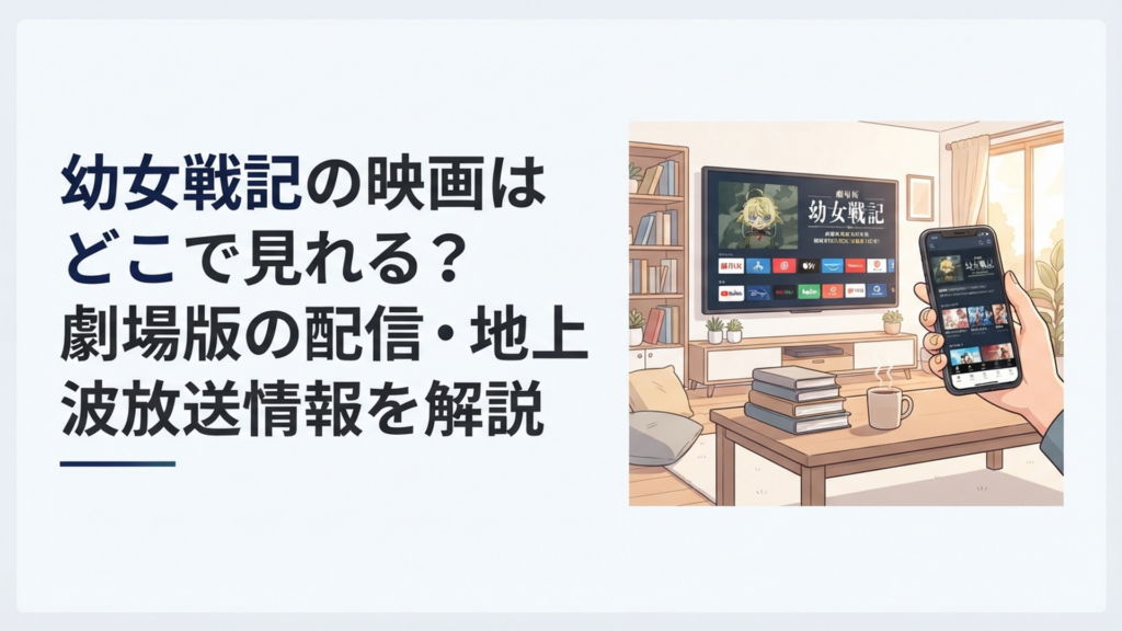 テレビとスマートフォンで劇場版幼女戦記の配信先を確認しているイメージ