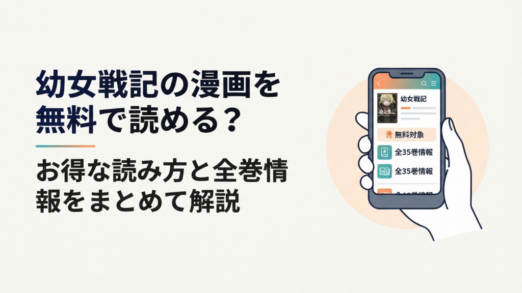 スマートフォンで幼女戦記の無料対象と全35巻の情報を確認しているイメージ
