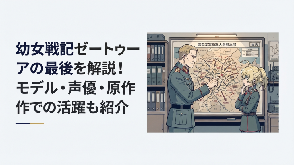 帝国軍参謀本部の巨大な作戦地図を前に戦後まで見据えるゼートゥーアとターニャ