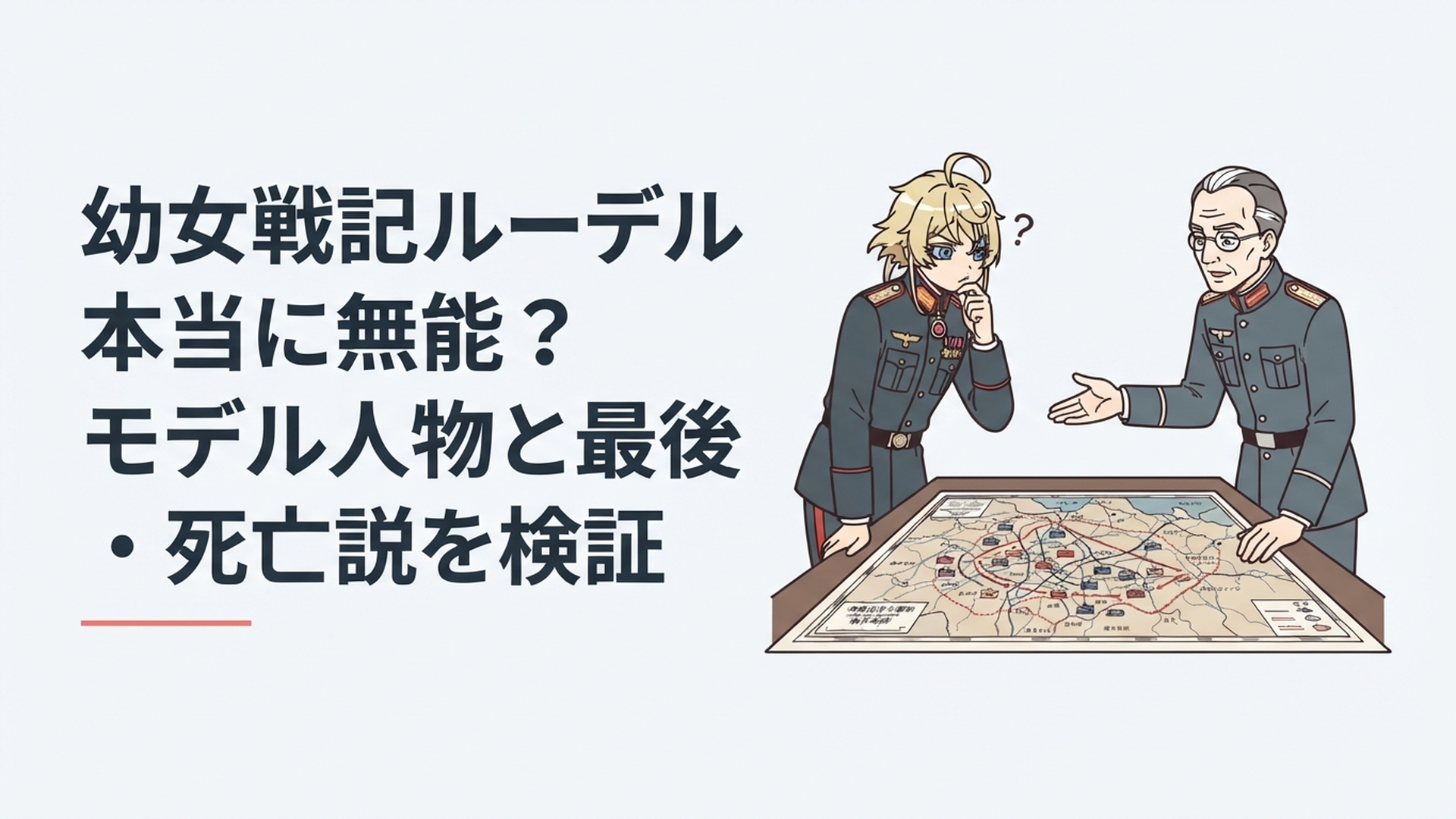 帝国軍参謀本部の戦況地図を挟み対峙するルーデルドルフとゼートゥーア