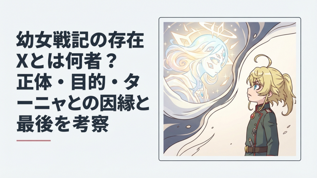ターニャと存在Xが信仰と合理性を巡って対峙する緊張感あるイメージ