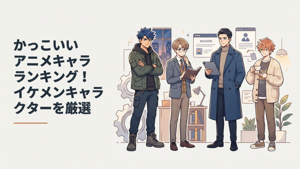 強さ・知性・ギャップ・責任感など異なる魅力を持つ人気男性アニメキャラクターをイメージした集合シーン