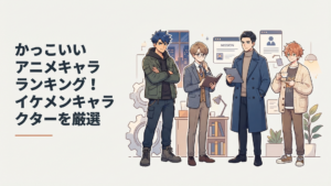 強さ・知性・ギャップ・責任感など異なる魅力を持つ人気男性アニメキャラクターをイメージした集合シーン
