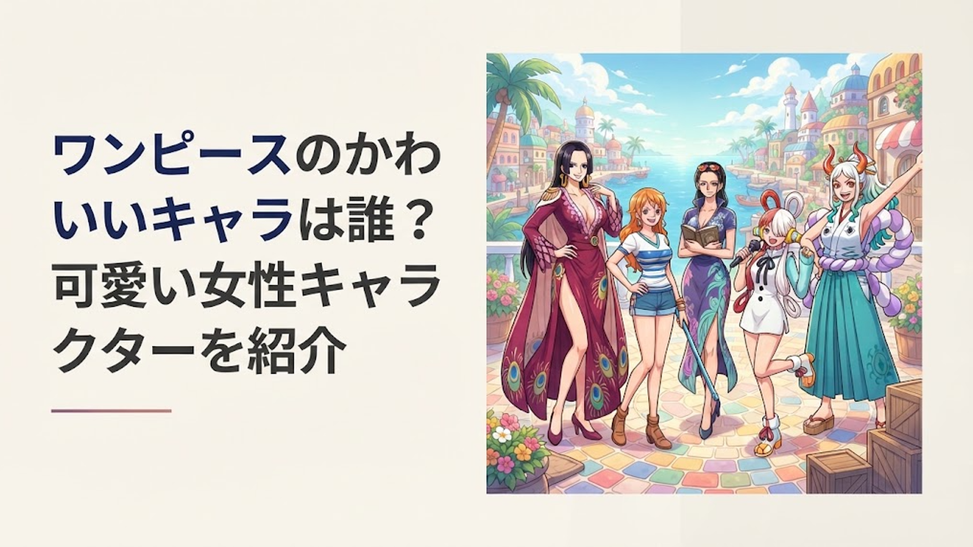 ボア・ハンコックやナミ、ロビン、ウタ、ヤマトなどワンピースの魅力的な女性キャラクターをイメージした華やかな集合シーン
