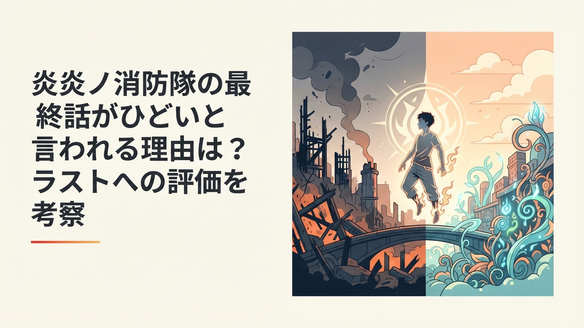 燃え尽きた旧世界と再生する新世界、その中心に立つ森羅を象徴する幻想的な場面